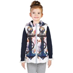 Anchor Watercolor Painting Tattoo Art Anchors And Birds Kids  Hooded Puffer Vest by Salman4z