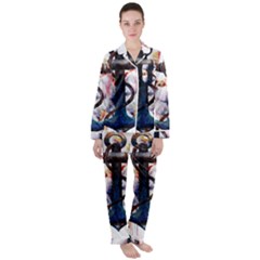 Anchor watercolor painting tattoo art anchors and birds Women s Long Sleeve Satin Pajamas Set	