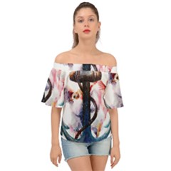 Anchor Watercolor Painting Tattoo Art Anchors And Birds Off Shoulder Short Sleeve Top by Salman4z