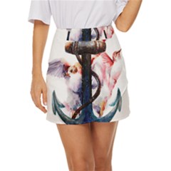 Anchor watercolor painting tattoo art anchors and birds Mini Front Wrap Skirt