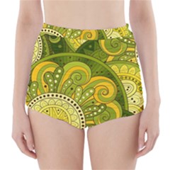 Doodles Patterns Ornament Vector Flowers Green High-waisted Bikini Bottoms by Salman4z