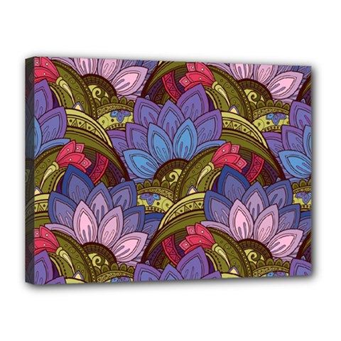 Purple Red And Green Flowers Digital Wallpaper Patterns Ornament Canvas 16  X 12  (stretched)