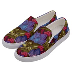 Purple Red And Green Flowers Digital Wallpaper Patterns Ornament Men s Canvas Slip Ons