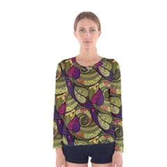 Pattern Vector Texture Style Garden Drawn Hand Floral Women s Long Sleeve Tee