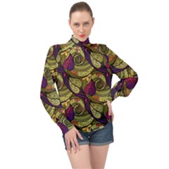 Pattern Vector Texture Style Garden Drawn Hand Floral High Neck Long Sleeve Chiffon Top by Salman4z