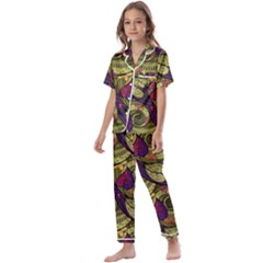 Pattern Vector Texture Style Garden Drawn Hand Floral Kids  Satin Short Sleeve Pajamas Set