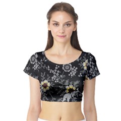 White And Yellow Floral And Paisley Illustration Background Short Sleeve Crop Top