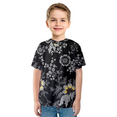 White And Yellow Floral And Paisley Illustration Background Kids  Sport Mesh Tee by Salman4z