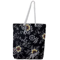 White And Yellow Floral And Paisley Illustration Background Full Print Rope Handle Tote (large) by Salman4z