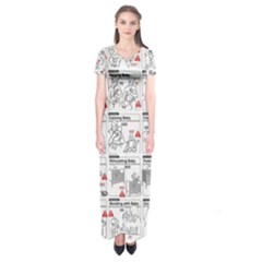 White Printer Paper With Text Overlay Humor Dark Humor Infographics Short Sleeve Maxi Dress by Salman4z