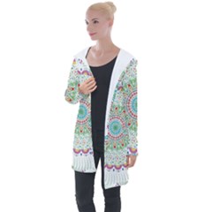 Flower Abstract Floral Hand Ornament Hand Drawn Mandala Longline Hooded Cardigan by Salman4z