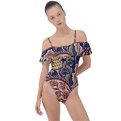 Leaves Flowers Background Texture Paisley Frill Detail One Piece Swimsuit by Salman4z