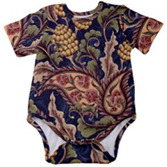 Leaves Flowers Background Texture Paisley Baby Short Sleeve Bodysuit by Salman4z