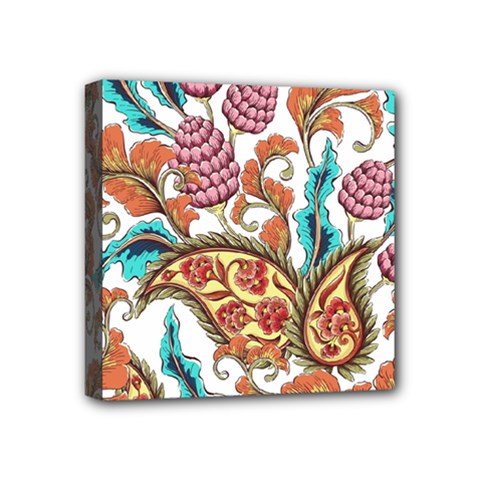 Flowers Pattern Texture White Background Paisley Mini Canvas 4  X 4  (stretched) by Salman4z