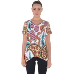 Flowers Pattern Texture White Background Paisley Cut Out Side Drop Tee by Salman4z