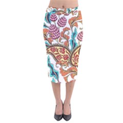 Flowers Pattern Texture White Background Paisley Velvet Midi Pencil Skirt by Salman4z