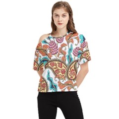 Flowers Pattern Texture White Background Paisley One Shoulder Cut Out Tee
