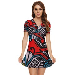 Multicolored Doodle Art Street Art V-neck High Waist Chiffon Mini Dress by Salman4z