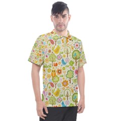 Nature Doodle Art Trees Birds Owl Children Pattern Multi Colored Men s Polo Tee by Salman4z