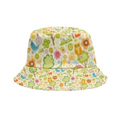 Nature Doodle Art Trees Birds Owl Children Pattern Multi Colored Inside Out Bucket Hat