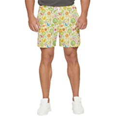 Nature Doodle Art Trees Birds Owl Children Pattern Multi Colored Men s Runner Shorts by Salman4z