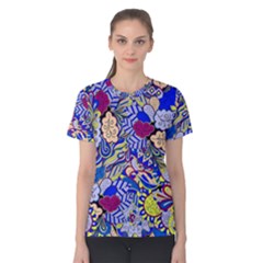 Blue Yellow Background Pattern Vector Texture Paisley Women s Cotton Tee