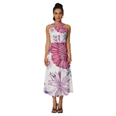 Red And Pink Flowers Vector Art Asters Patterns Backgrounds Sleeveless Cross Front Cocktail Midi Chiffon Dress by Salman4z