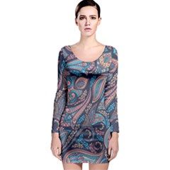 Background Ornament Paisley Long Sleeve Bodycon Dress