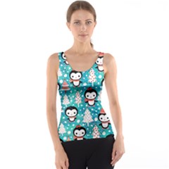 Blue Penguin Pattern Christmas Tank Top