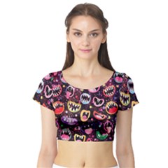 Funny Monster Mouths Short Sleeve Crop Top