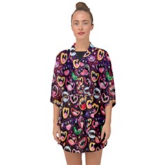 Funny Monster Mouths Half Sleeve Chiffon Kimono by Salman4z