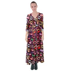 Funny Monster Mouths Button Up Maxi Dress by Salman4z