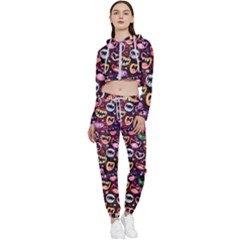 Funny Monster Mouths Cropped Zip Up Lounge Set
