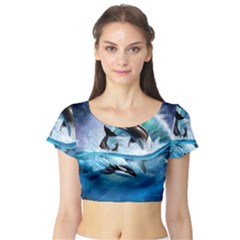 Orca Wave Water Underwater Short Sleeve Crop Top