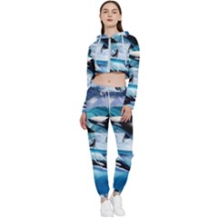 Orca Wave Water Underwater Cropped Zip Up Lounge Set