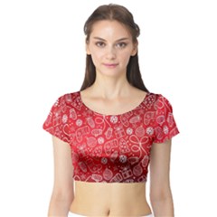 Christmas Pattern Red Short Sleeve Crop Top