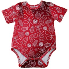 Christmas Pattern Red Baby Short Sleeve Bodysuit by Salman4z