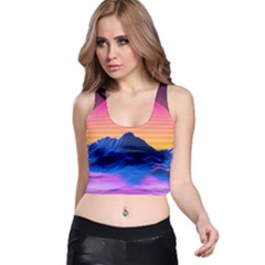 Sun Ultra Artistic 3d Illustration Sunset Racer Back Crop Top