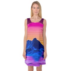 Sun Ultra Artistic 3d Illustration Sunset Sleeveless Satin Nightdress by Salman4z