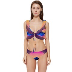 Sun Ultra Artistic 3d Illustration Sunset Low Cut Ruffle Edge Bikini Set by Salman4z