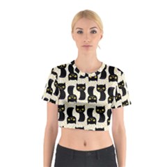 Black Cats And Dots Koteto Cat Pattern Kitty Cotton Crop Top by Salman4z