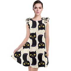 Black Cats And Dots Koteto Cat Pattern Kitty Tie Up Tunic Dress by Salman4z