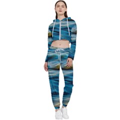 Waves Abstract Cropped Zip Up Lounge Set