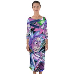 Rick And Morty Time Travel Ultra Quarter Sleeve Midi Bodycon Dress