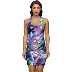 Rick And Morty Time Travel Ultra Sleeveless Wide Square Neckline Ruched Bodycon Dress