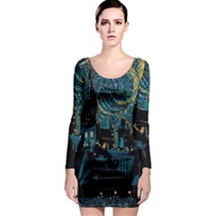 Hogwarts Castle Van Gogh Long Sleeve Bodycon Dress