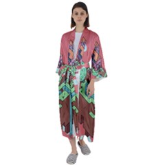 Minimal Digital Cityscape Maxi Satin Kimono