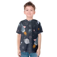 Space Background Illustration With Stars And Rocket Seamless Vector Pattern Kids  Cotton Tee