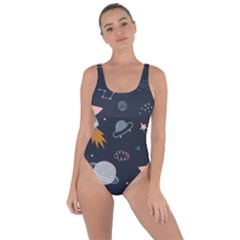 Space Background Illustration With Stars And Rocket Seamless Vector Pattern Bring Sexy Back Swimsuit by Salman4z