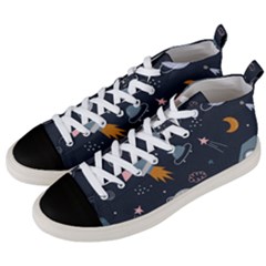 Space Background Illustration With Stars And Rocket Seamless Vector Pattern Men s Mid-top Canvas Sneakers by Salman4z